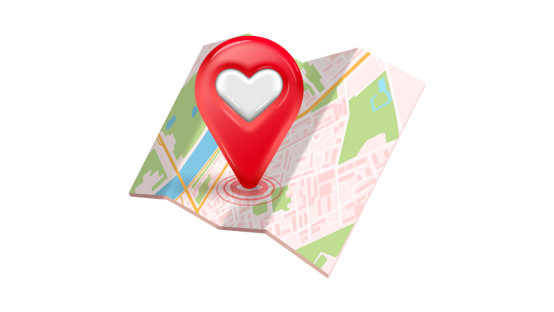 Drawing of map with location pin